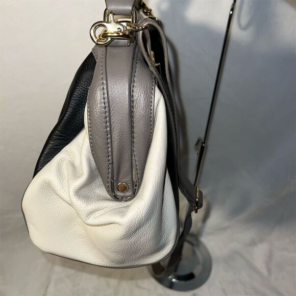 Emma Fox Women's Black, Cream & Taupe Leather Satchel Handbag Medium Size - Picture 6 of 14